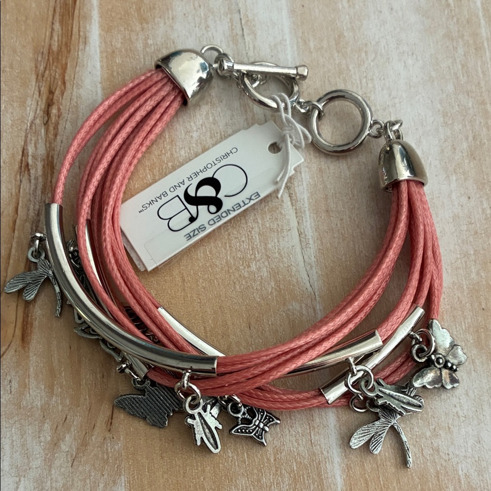 NWT CJ Banks Silver and Pink Charm Bracelet